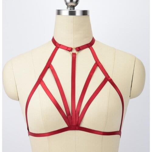 Gothic Crop Top Harness Bra Harajuku Elastic Rave Body Harness Spandex Cage Bra Halloween Sexy Lingerie Red Bondage harness