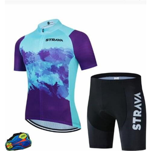 Strava Cycling Jersey Set Summer Men Bike Clothes Outdoor Sports Suit Quick Dry Breathable MTB Bicycle Clothing Uniform Pro set