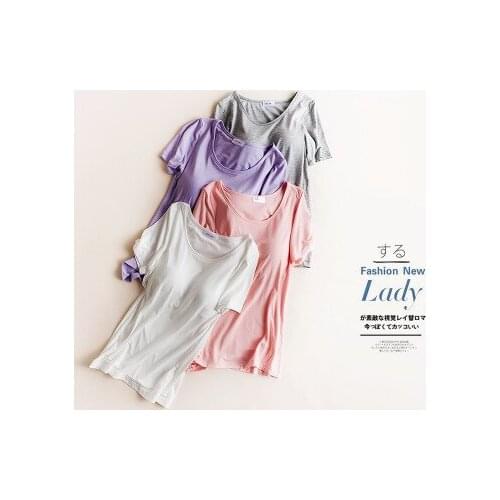 Women Nightgown Sleepwear With Chest Pads Solid T-Shirt Home Clothes for Women Nightwear Summer Modal Comfortable Night Dress