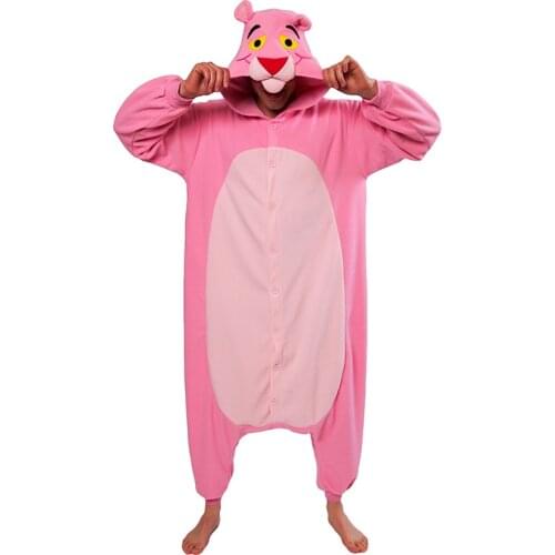 Pink Panther Onesies Womens Pajamas Animal Kigurumi Adults Halloween Costume Leopard One-Piece Pijamas Cosplay Suit Sleepwear
