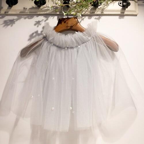 Womens Spring Summer Pearl Beaded Gray Mesh Pashmina Female Summer Sunscreen Lace Shawl Cloak R1772