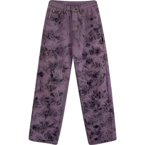 CHIC High Street Dye Painting Denim Jeans Women Ins High Waist Loose Wide Leg Pants Harajuku Japanese Straight Trousers