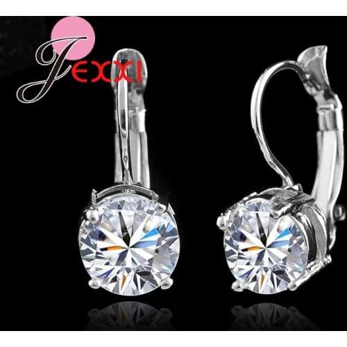 925 Sterling Silver Fashion Jewelry Shining CZ Crystal Cubic Zirconia Clip Dangle Earrings for Women Factory Sale