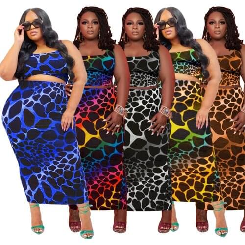 Skirts Sets Printed Tight Hip Fashion Square Collar Tops Print Casual Plus Size Womens Two Piece Suit Wholesale Dropshipping