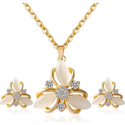 1set Opal Flower Hollow Out Necklace Earrings Jewelry Sets For Wedding Party