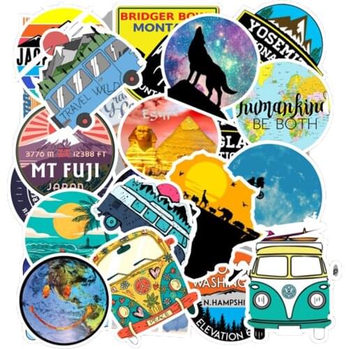 100pcs Travel Stickers Aesthetic Outdoor Landscape Sticker Luggage Car Skateboard DIY Scrapbook Laptop Phone Stickers Sticky
