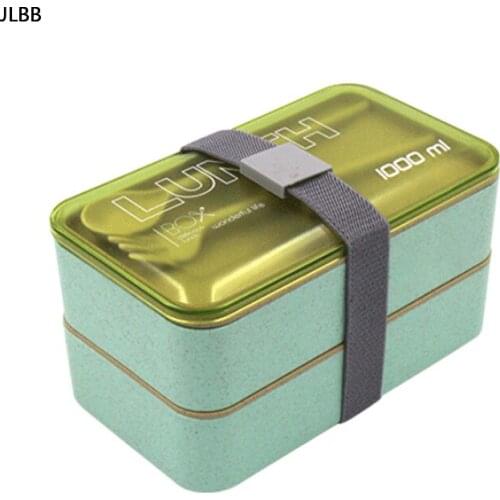 1000ml 2 Layers Wheat Straw Bento Box Protable Lunch Box Food Container Material Microwavable Dinnerware Lunchbox 2020 New