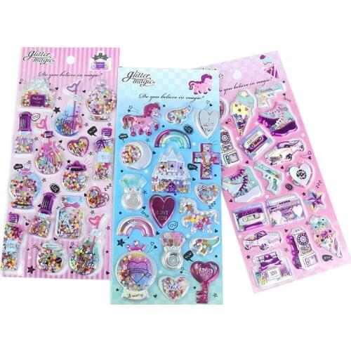 2 Sheets Glitter Stickers Cute Cartoon Unicorn Bling Sequin Shake Stickers For Kids DIY Decoration Kindergarten Reward Stickers