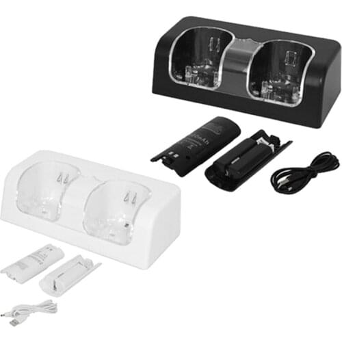 2-Port Charging Station Holder for Wii,Controller Charger Dock with Battery Pack 95AF