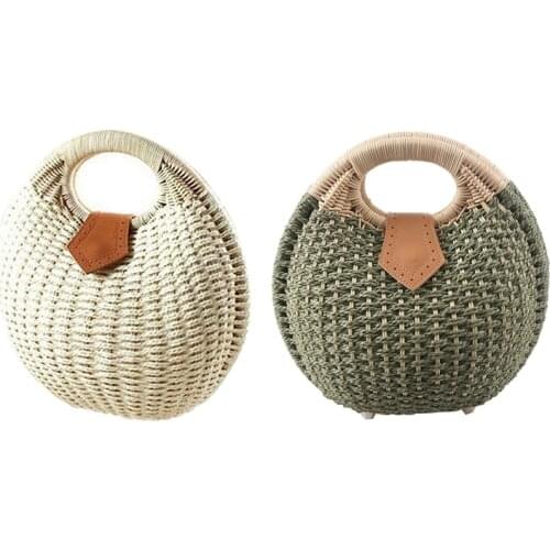 2Pcs SnailS Nest Tote Handbag Woman Straw Bags WomenS Handbag Rattan Bag - White & Green