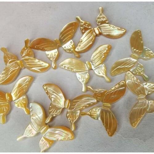20PCS (lot) Yellow natural mother of pearl shell handmade butterfly beads for DIY jewelry corsage earrings headdress