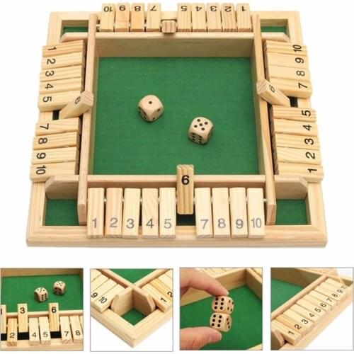 29.8x29.8x3.5cm Shut The Box Dice Board Game 4 Sided 10Number Wooden Flaps Dices Game Set for Pub Bar Party Supplies Game 2021