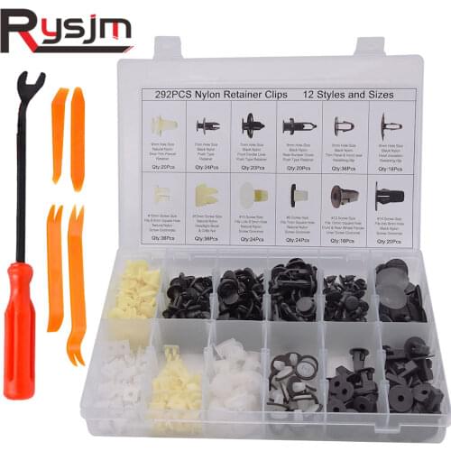 292pcs 12 sizes Car Retainer Fastener Clips Kit + tools Auto Push Pin Rivets Set Bumper Door Trim Panel Clips for Ford Toyota