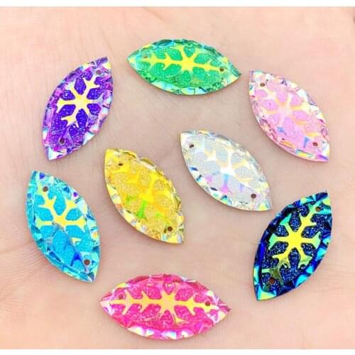 40pcs 11*24mm Flatback Rhinestone horse eye button snowflake for Christmas gems 2 holes -A50