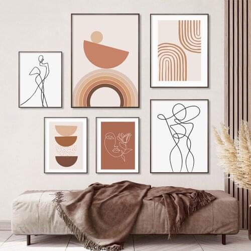 Abstract Boho Gemoetric Rianbow Figure Outer Line Art Biege Poster Canvas Paintings Wall Print Picture Living Room Home Decor