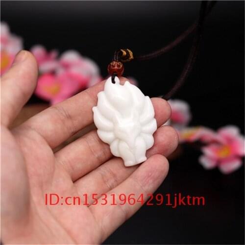 Accessories Necklace Gifts Fashion Amulet Jade Fox Charm Natural Pendant White for Carved Men Nine-tailed Chinese Jewelry