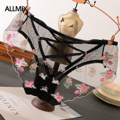 ALLMIX Sexy Fashion Women Transparent Temptation Panties Underwear Hollow Out Floral Panty Mid Rise Comfort Lady Lingerie Briefs