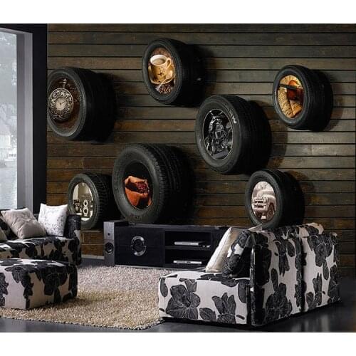 Free Shipping Vintage car tires KTV Internet bar theme wallpaper living room bedroom TV background wallpaper mural