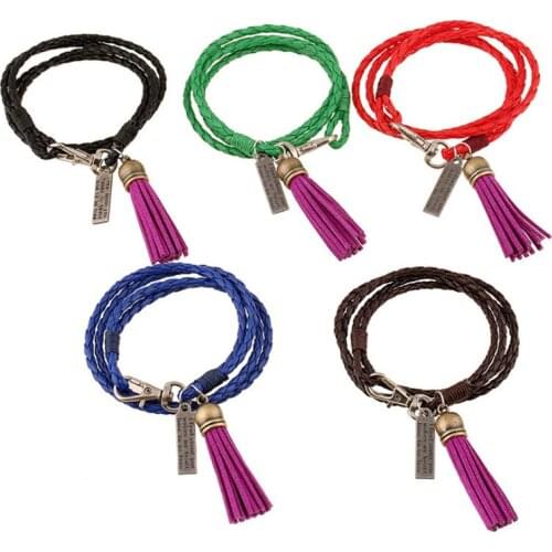 Fashion Women Multi-layer Leather Weave Wrap Bracelet Vintage Tassel Charms Colorful Bangle Cuff Female Wristbands Party Jewelry