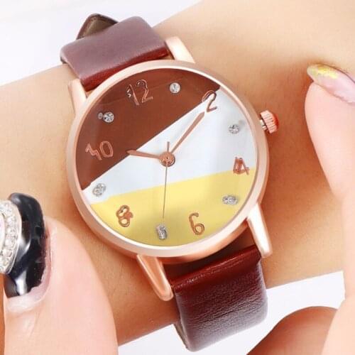 2020 Luxury Creative Tricolor Dial Polygon Glass Ladies Fine Leather Quartz Wrist Watches Luxury Rhinestone Women For Watch часы