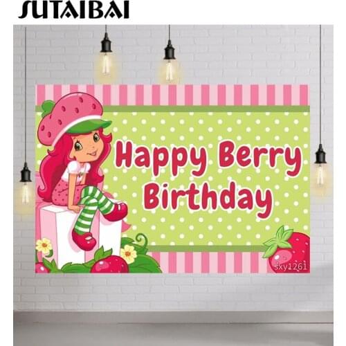 Photo Background Berry Happy Birthday Strawberry Girl Shortcake Photography Backdrop Photo Booth Studio Photozone Banner