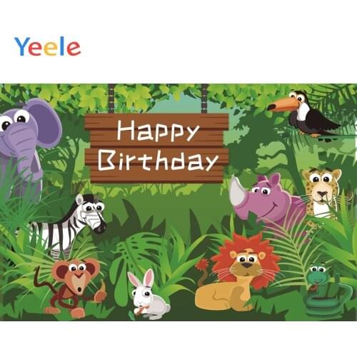 Safari party Forest Animals Cartoon Baby Birthday Portrait Photo Backgrounds Customized Photographic Backdrops For Photo Studio