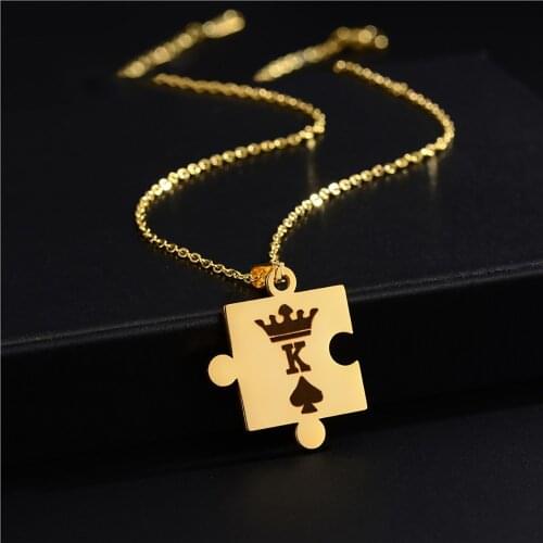 HUHUI Custom Engraved Pattern Necklace Personalized Puzzle Pendant Stainless Steel Jewelry For Women Unisex Anniversary Gift