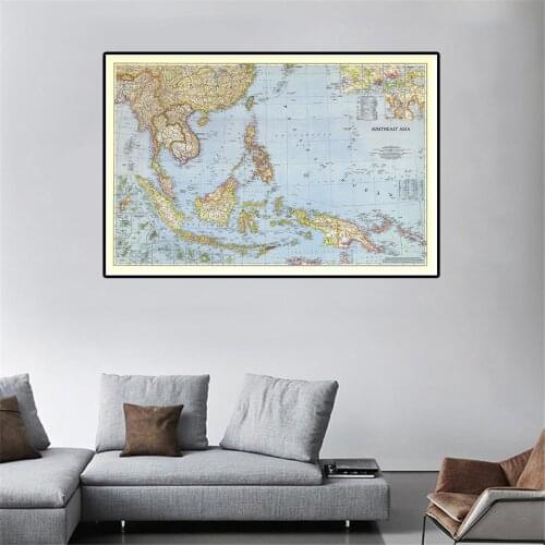 90*60 cm The 1944 Southeast Asia Map Vintage Canvas Painting Wall Art Poster Living Room Home Office Decoration School Supplies