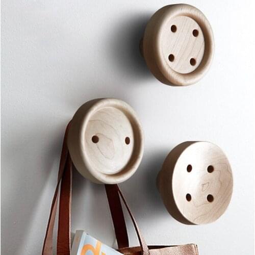 Hook Coat Hat Hanger Button Shape Creative Wooden Wall Hanging Spiral Decorative Resin Wooden Hook Home Accessories Accessory