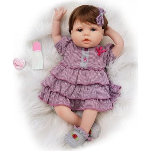 55cm Reborn Baby Dolls Alive Boy Silicone Toys Kids Playmate Girl Birthday Gifts Vinyl Cotton Body White and Light Blue Outfit