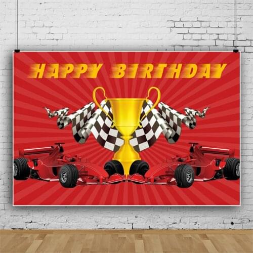 Laeacco Cartoon Car Match Trophy Flag Photography Backdrops Baby Birthday Party Poster Photo Background Photocall Photo Studio