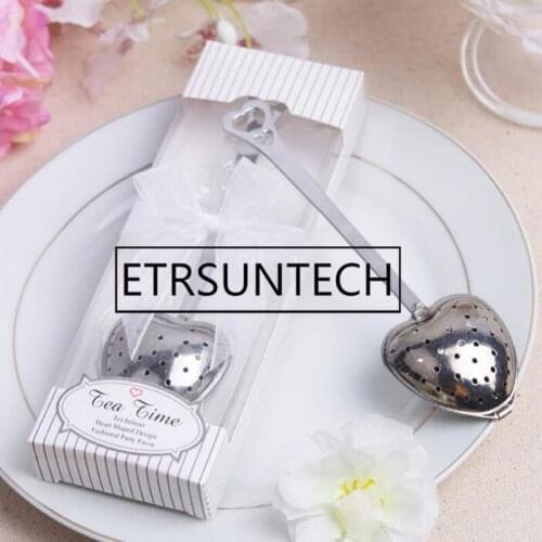 100pcs/lot Heart Shape TeaTime Heart Tea Infuser Spoon With Retial Box For Weeding Party Gift And Favor