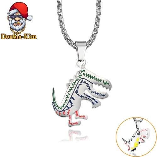 Small Dinosaur Pendant Necklace Men Titanium Stainless Steel Material Classic Chain Necklaces Men Fashion Trendy Jewelry