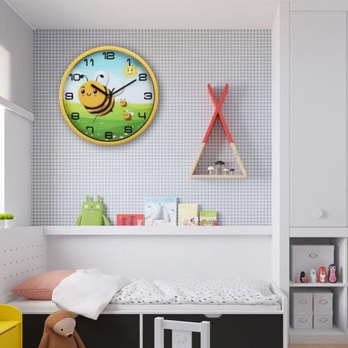 Bee Cartoon Wall Clock for Kids Room Creative 3D Quiet Watch Horloge Saati Country Style Kindergarten Home Living Room Decor
