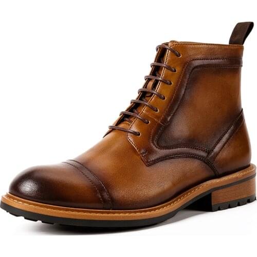 2021 Handmade Luxury Men Hand Burnish Oxfords Lace Up Ankle Brown Boots
