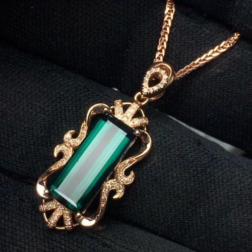 Fine Jewelry Real 18 K Natural Bluish Green Tourmaline 5.3ct Brazil Origin Diamonds Gemstone Diamond Womens Pendants Necklaces