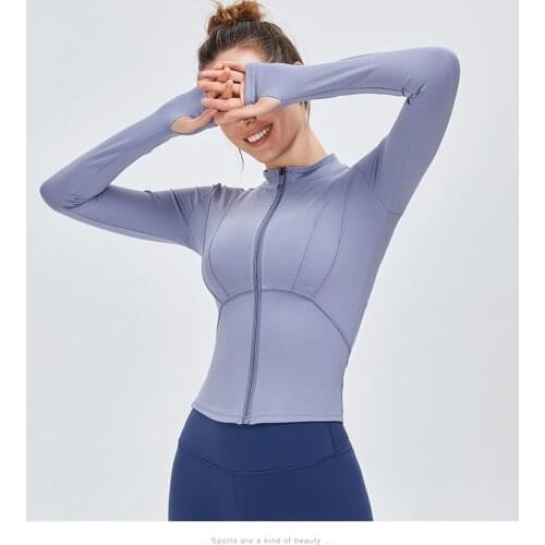 2021 new womens long-sleeved slim slimming top tight-fitting quick-drying running nude fitness yoga wear sports jacket