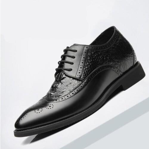 Genuine Leather Shoe Man Elevator Dress Shoes Autumn Winter Brogue Shoes Men Original Lace Up Black Business Wedding Shoes