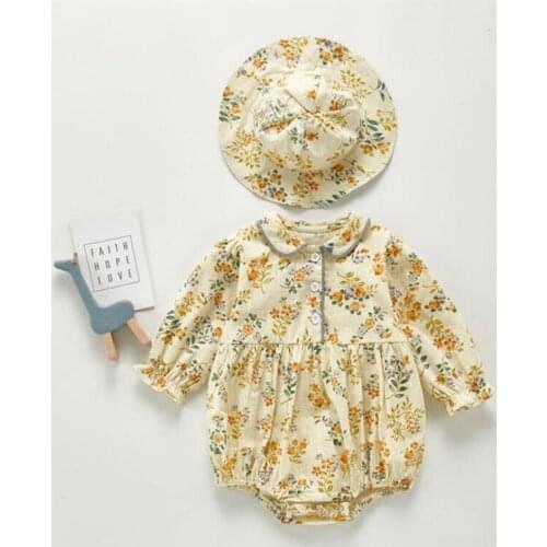 Baby Girls Clothes Spring Newborn Baby Romper Girl Floral Infant Baby Girls Romper With Hat Cotton Toddler Baby Jumpsuit Clothes