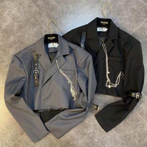 IMucci 2020 Turn-down Collar Long Sleeve Korean Fashion Coats Loose Big Autumn Winter Stitching Chains Women Coat Tide