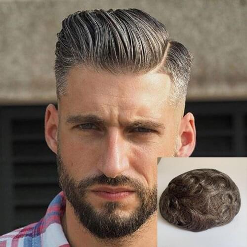 Black Mixed Gray Blonde Color Human Hair System Wave Straight Full PU Men Toupee Men Hair Piece Human Hair Breathable PU