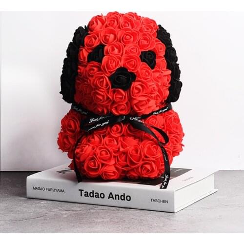 Valentines Day Gift 25cm Red Rose Teddy DOG Rose Flower Artificial Decoration Christmas Women Valentines Gift Birthday Party