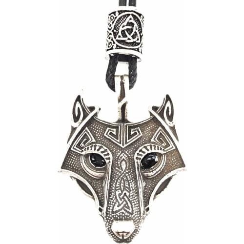 BLACK Crystal Eyes Wolf Pendant Amulet With Vegvisir Valknut Trinity Beads Viking Necklace Mens Womens Gothic Talisman Jewelry
