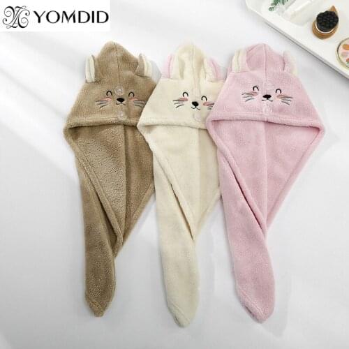 Towels Bathroom Microfiber Solid Super Absorbent Hair Hat Home Textile Towel Cute Cartoon Embroidery Hair Towel