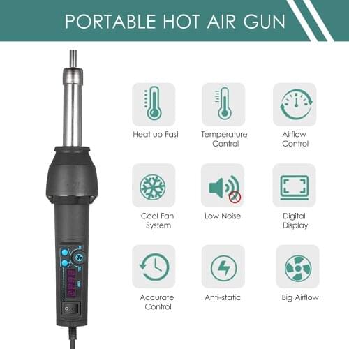 Portable Hot Air Gun with 8 Nozzles Ceramic Heating Core LED Digital Display Air Flow Temperature Adjustable EU Plug 220V 650W