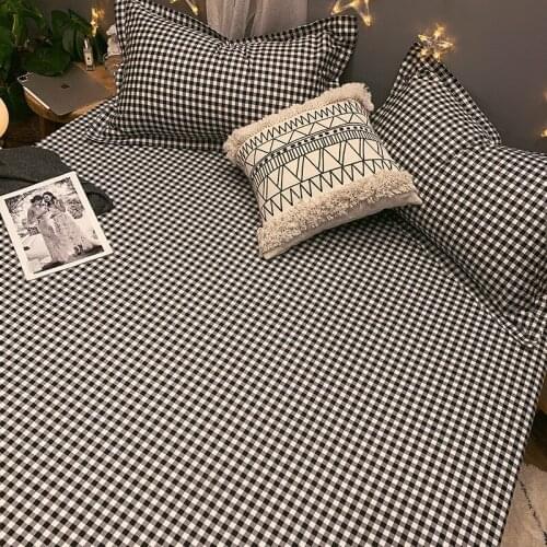 Cilected Nordic Simple Plaid Cotton Sheets 1.2M/2.3M Single Double Bed Cover Student Dormitory Soft Bedspread Sheet Home Decor