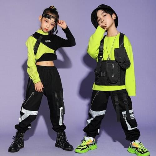 2020 Modern Dance Hip Hop Clothes Boys Long Sleeve Shirts Hiphop Pants Girls Jazz Street Dance Clothes Performance Wear DQS6006