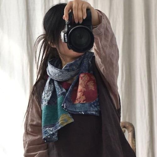 FairyNatural Vintage Patchwork Women Printed Scarfs 2021 Autumn Winter New Cotton Linen Ladies Warm Long Retro Scarf