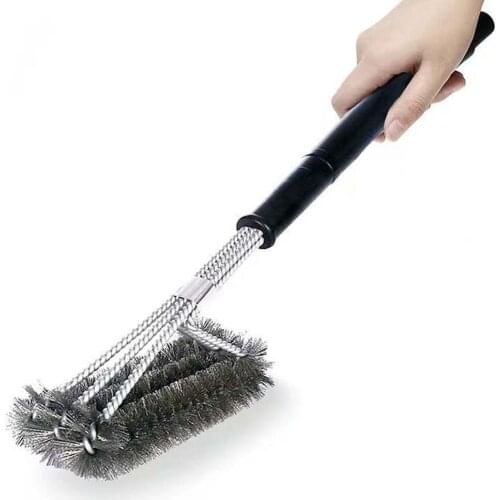 Stainless steel barbecue cleaning brush with wire bristles and soft and comfortable handle