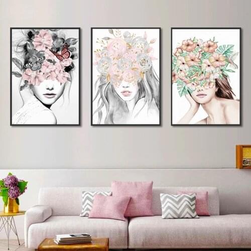 Nordic Minimalistic Abstract Fower Girl Canvas Painting Poster and Print Wall Art Pictures for Living Room Home Decor Cuadros